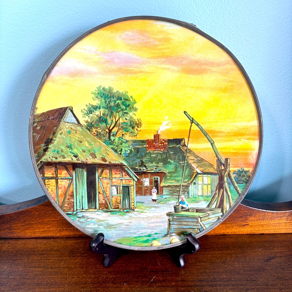 1904 Antique German Flue Cover Rural Pastoral Scene Rare